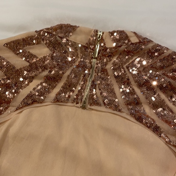 Rose Gold Sequin Long Sleeve Dress w Open Back - Picture 3 of 9